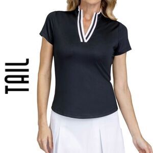 TAIL (White Label) - NWT - L Sz XL Short Sleeve Split Neck Golf Polo in Onyx